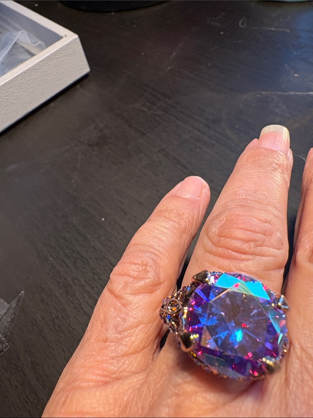 Kirks Folly rose gold Setting Iridescent Purple-Blue Crystal Cocktail Ring